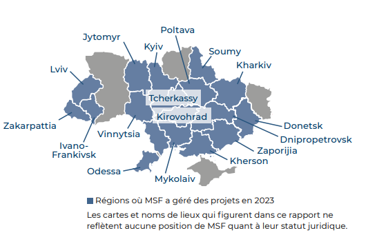 carte des actions de MSF en Ukraine 
